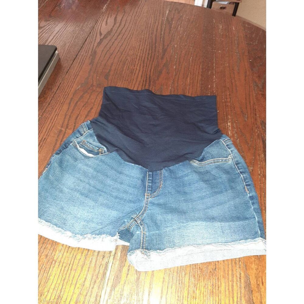 Maternity Small Time & Tru Maternity Stretch Blue Denim Blue Jean Shorts Pockets